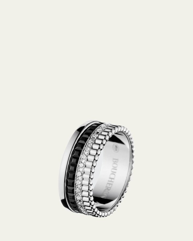 Quatre Small Ring in White Gold with Diamonds and Black PVD